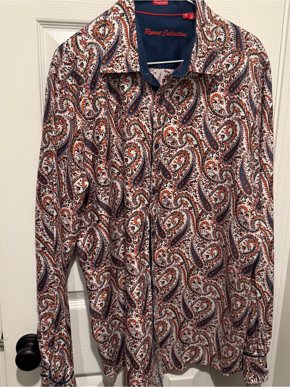 Report Collection Paisley Button Front Shirt XL 100% Cotton